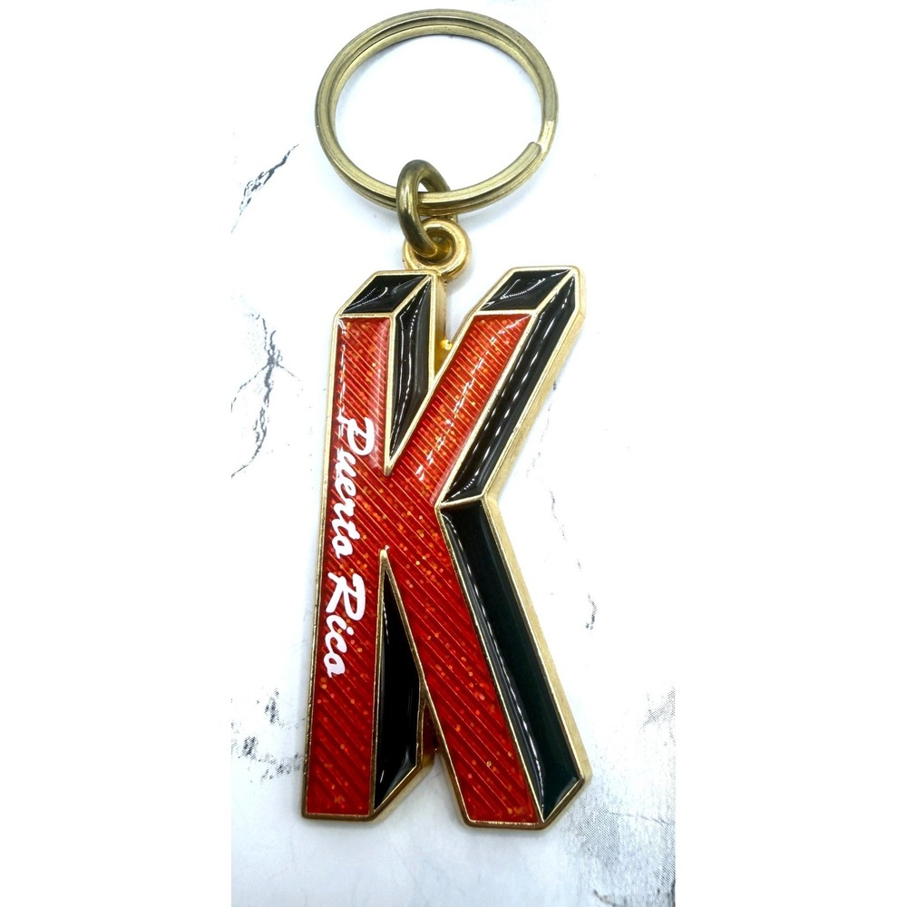 Vintage Puerto Rico Initial K Key Carriers Enamel Keychain Red Black